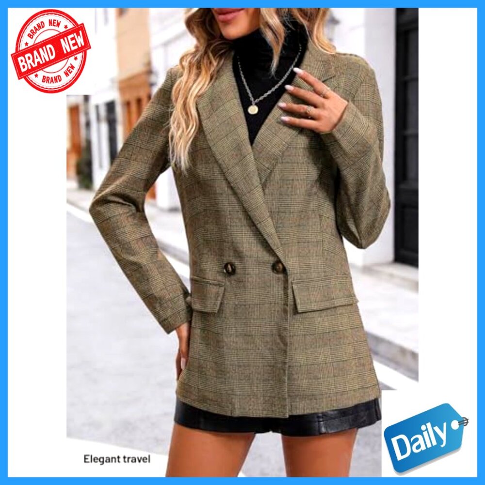 Plaid Houndstooth Blazer Jacket Fully Lined Button Lapel Work Office - Picture 3 of 7